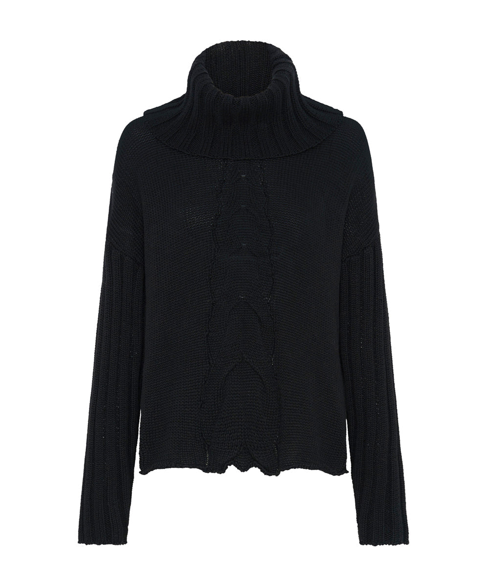 Black Friday Women's Hoodies Sale - Up to 70% off Classic Chunky Roll Neck Knit Sweater - Black
