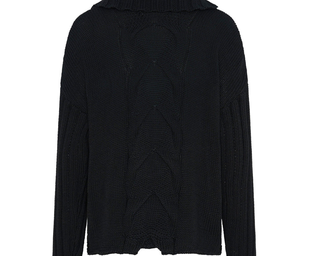 CLASSIC CHUNKY ROLL NECK KNIT SWEATER BLACK