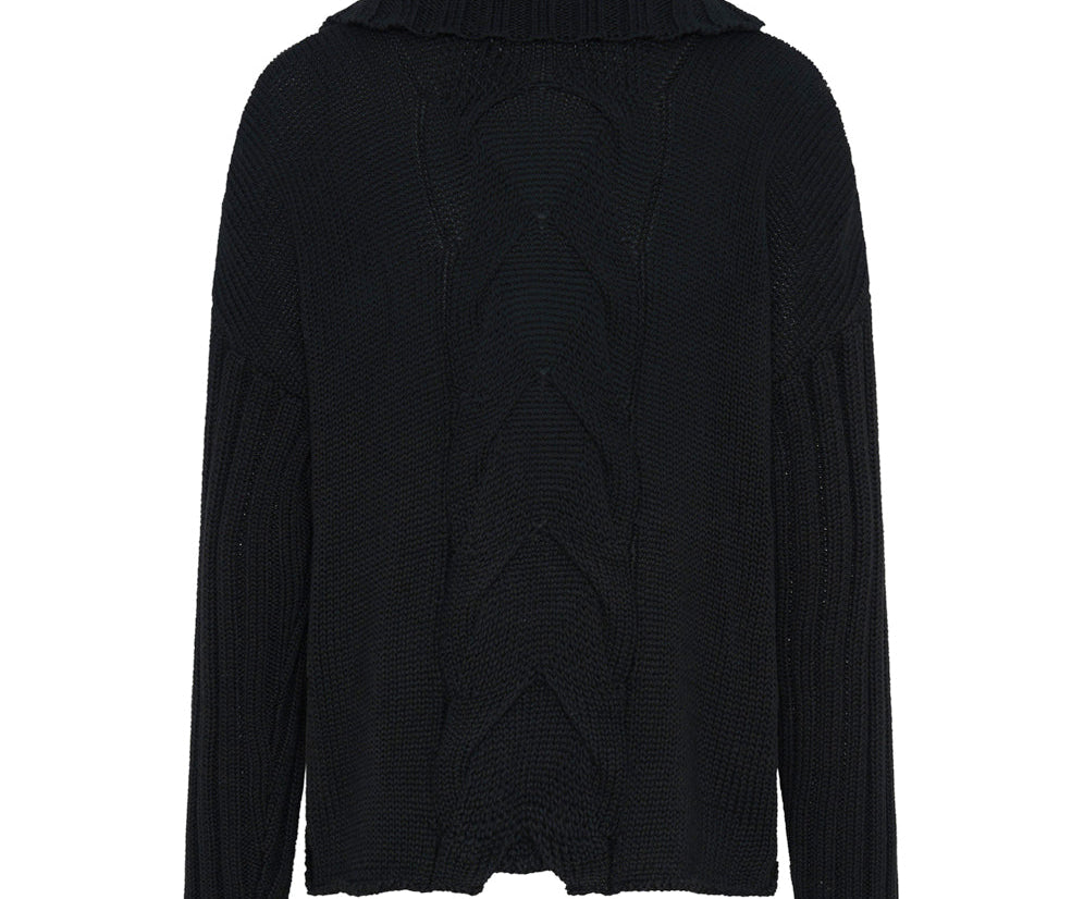 Classic Chunky Roll Neck Knit Sweater - Black