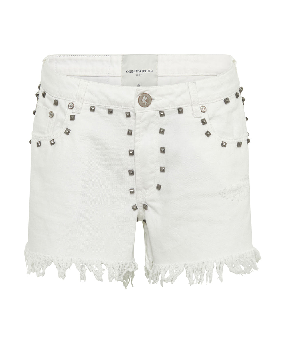 Products WHITE BEAUTY STUDDED MARLONS LOW WAIST BOYFRIEND SHORTS