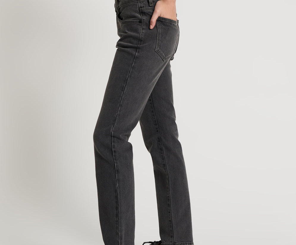 WASHED BLACK STIXX LOW WAIST SLIM STRAIGHT LEG DENM JEANS