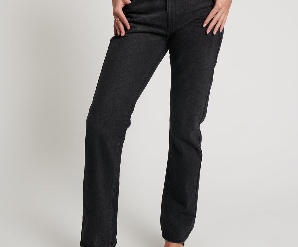 Truckers Mid Waist Straight Leg Denim Jeans - Black Oak
