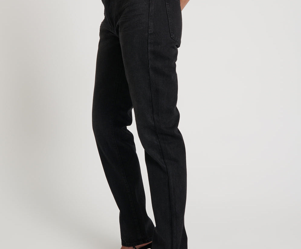 Truckers Mid Waist Straight Leg Denim Jeans - Black Oak