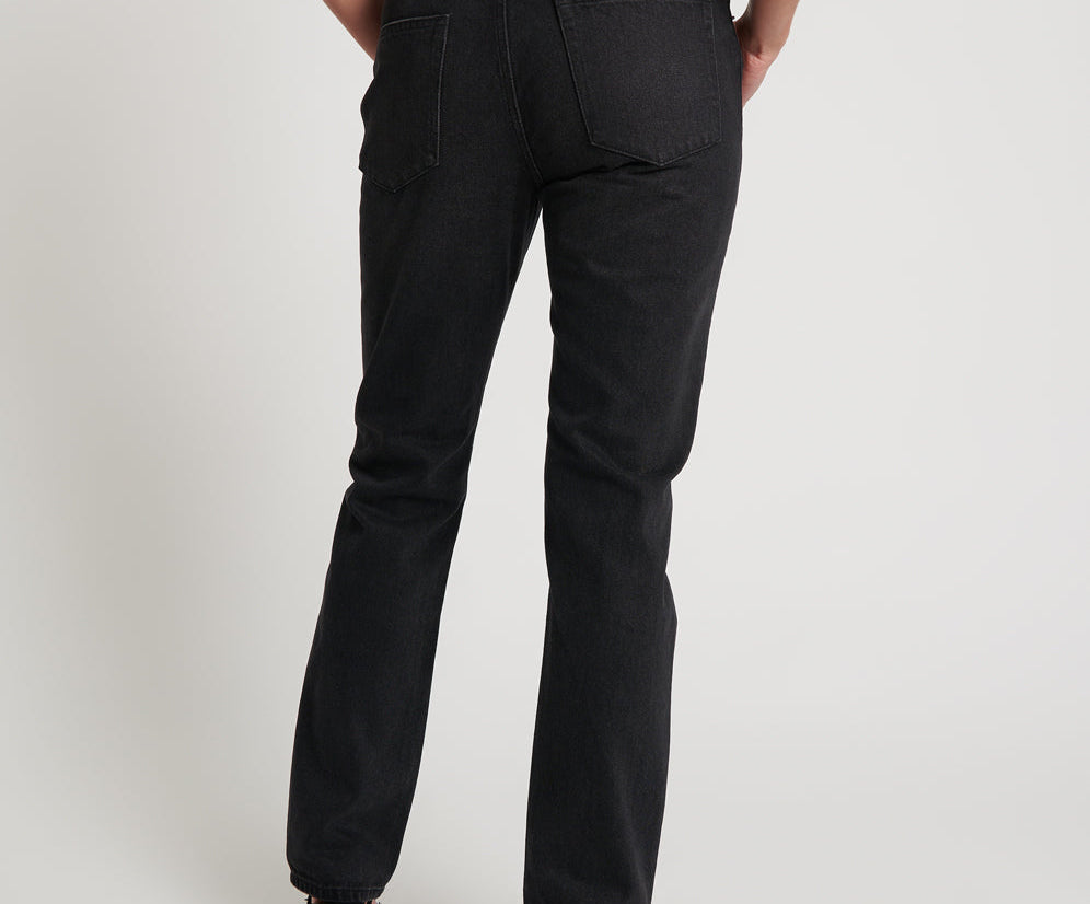 Truckers Mid Waist Straight Leg Denim Jeans - Black Oak