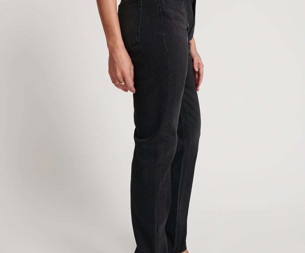 Truckers Mid Waist Straight Leg Denim Jeans - Black Oak