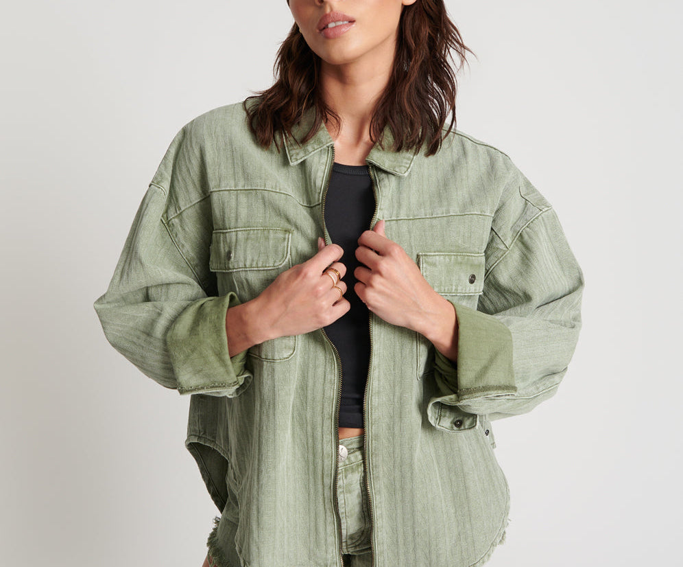 Khaki Logo Jacquard Daria Shacket | One Teaspoon