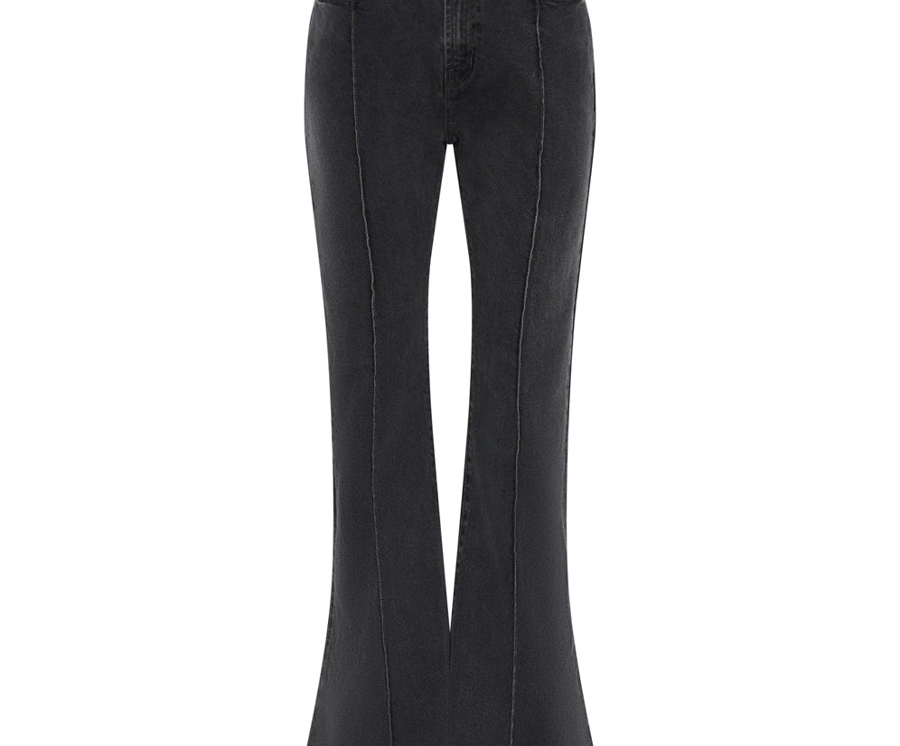 WASHED BLACK HIGH WAIST TRUMPET FLARE JEANS