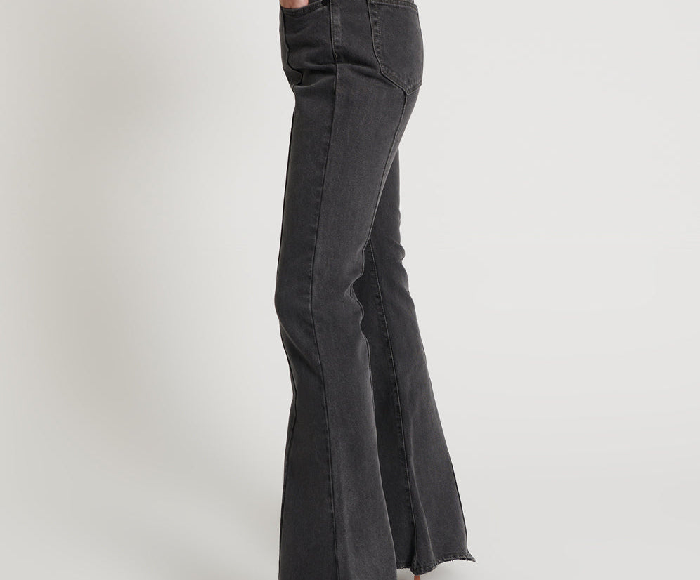 WASHED BLACK HIGH WAIST TRUMPET FLARE JEANS