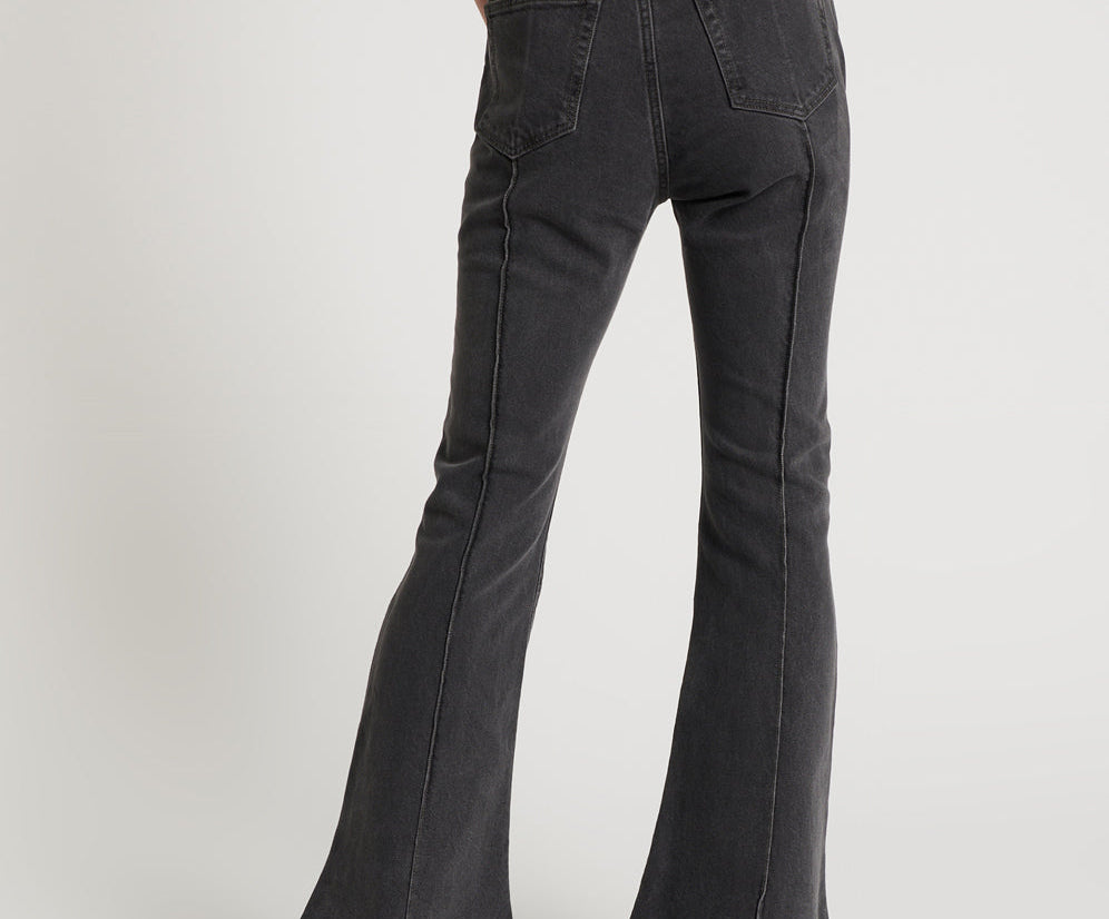 WASHED BLACK HIGH WAIST TRUMPET FLARE JEANS