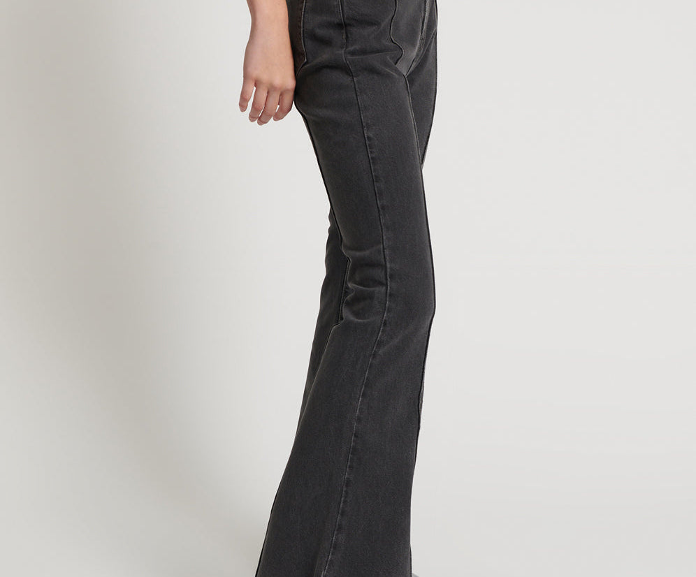 WASHED BLACK HIGH WAIST TRUMPET FLARE JEANS