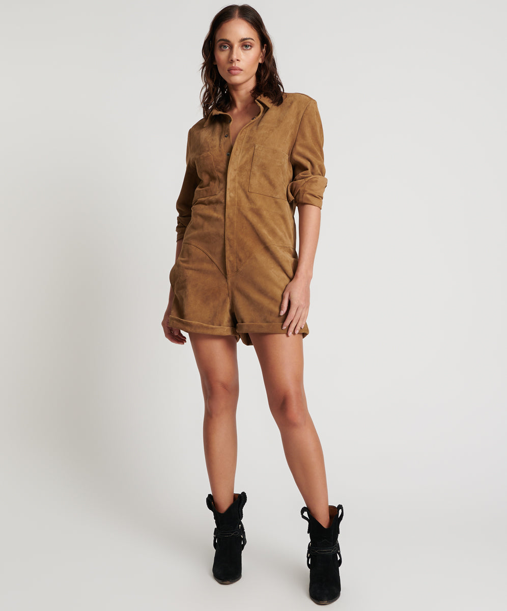 Products TAN SUEDE PROPHECY JUMPSUIT