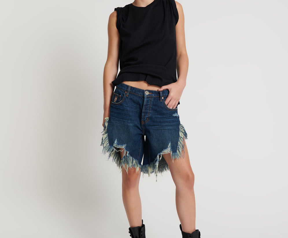 ROYAL BLUE FRANKIES LONG LENGTH DENIM SHORTS