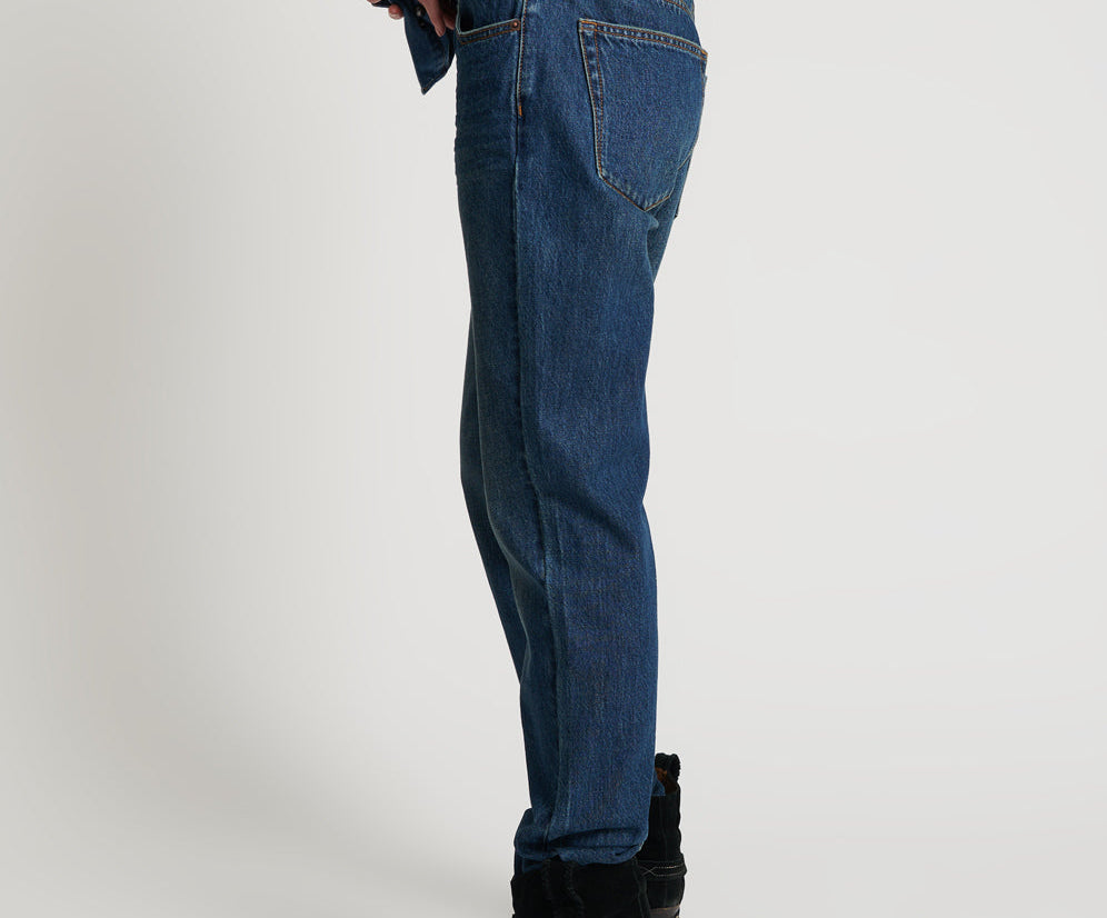 ROYAL BLUE TRUCKERS LOW WAIST STRAIGHT LEG JEANS