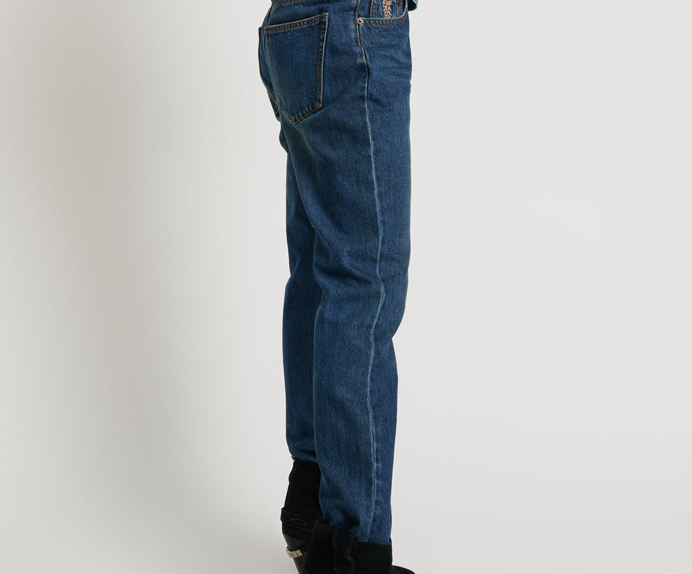 ROYAL BLUE TRUCKERS LOW WAIST STRAIGHT LEG JEANS