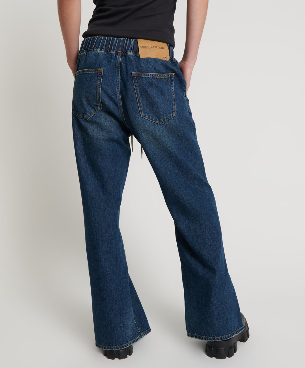Roadhouse Wide Leg Drawstring Denim Jeans - Royal Blue | One