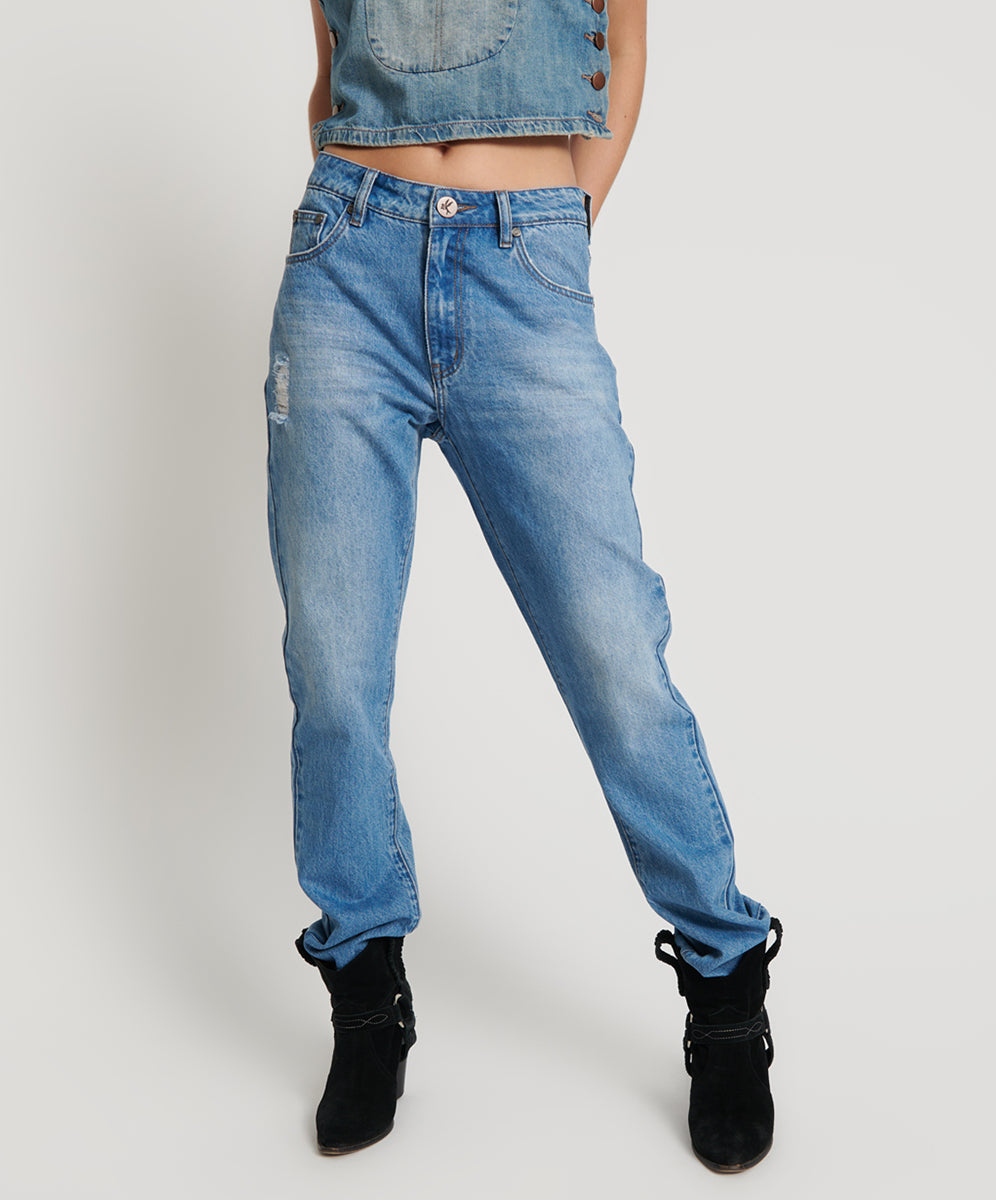 Awesome Baggies Jeans Awesome Baggies High Waist Straight Leg Denim Jeans - Ciao Blue