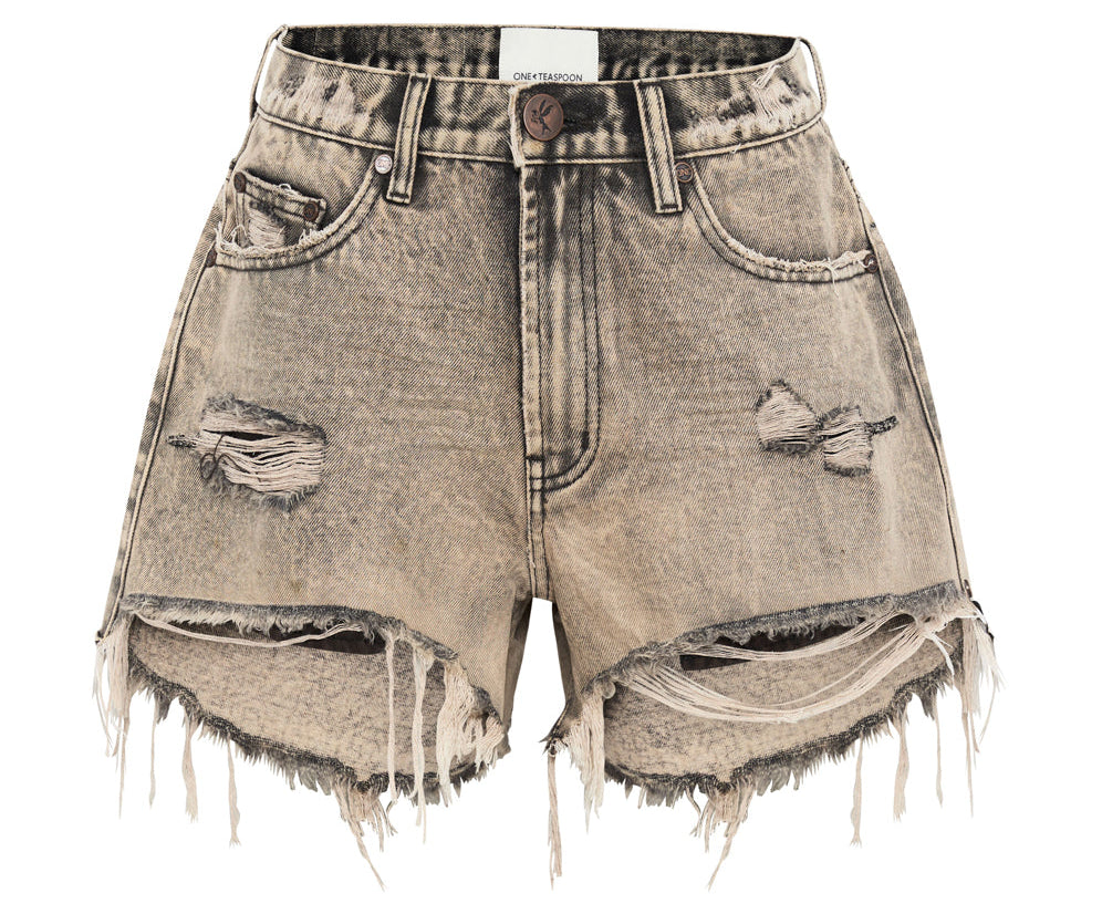 Truckers Mid Waist Relaxed Denim Shorts - Rust