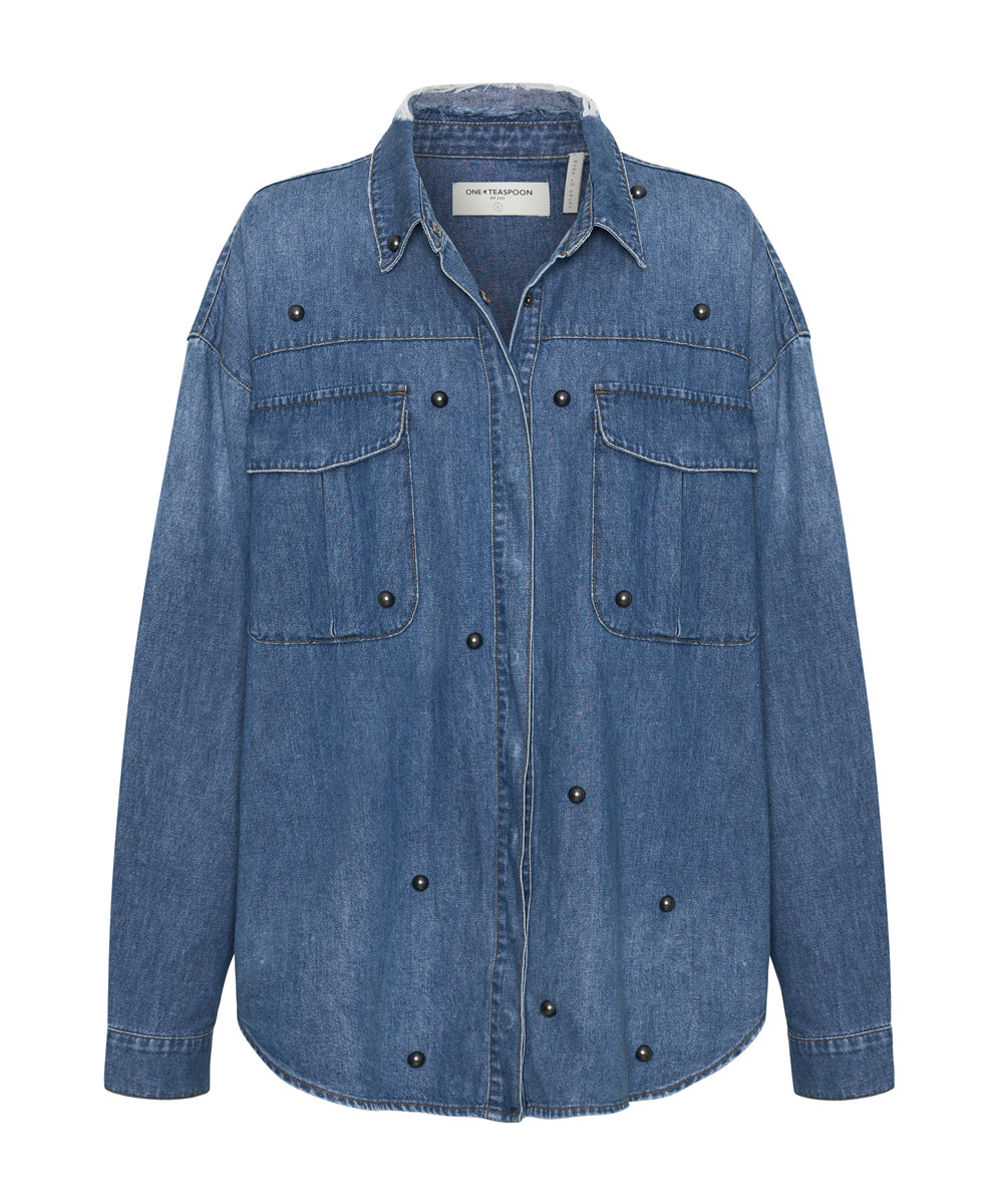 Women's Shirts Studded Curtis Denim Shirt - Bay Blue