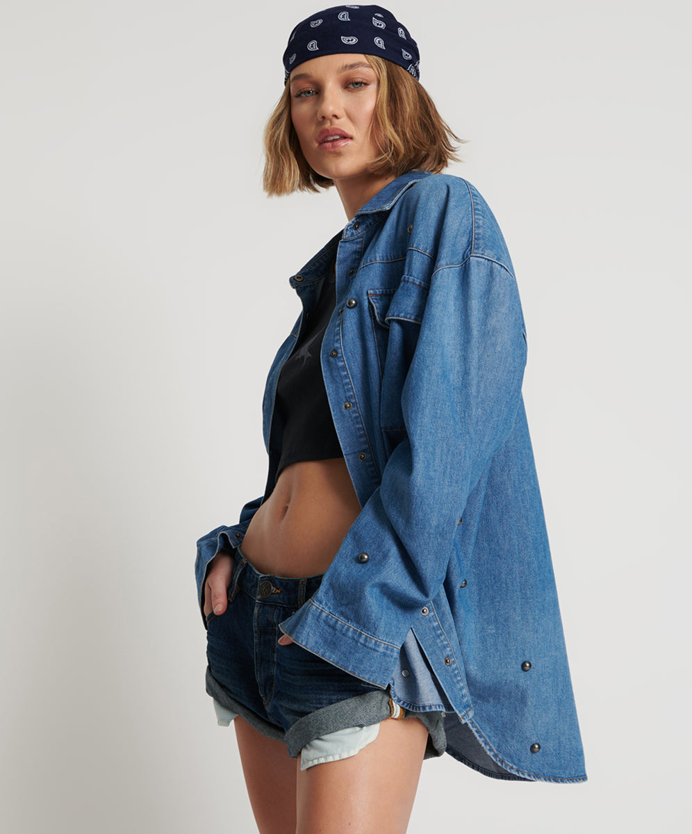 Women's Shirts Studded Curtis Denim Shirt - Bay Blue