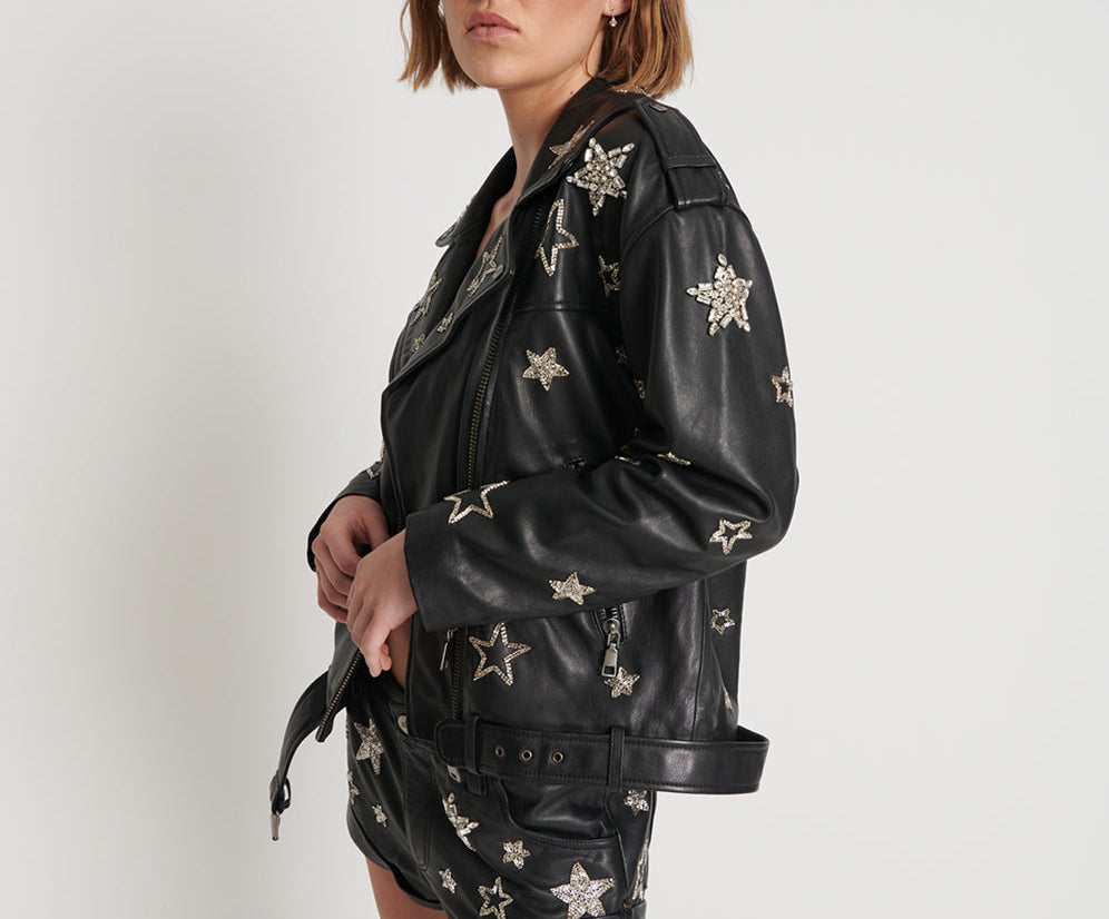 All Star Hand Embellished Leather Jacket | One Teaspoon