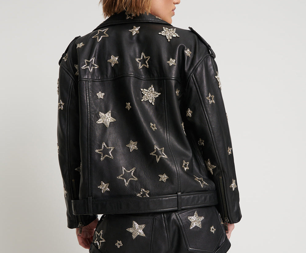 All Star Hand Embellished Leather Jacket | One Teaspoon