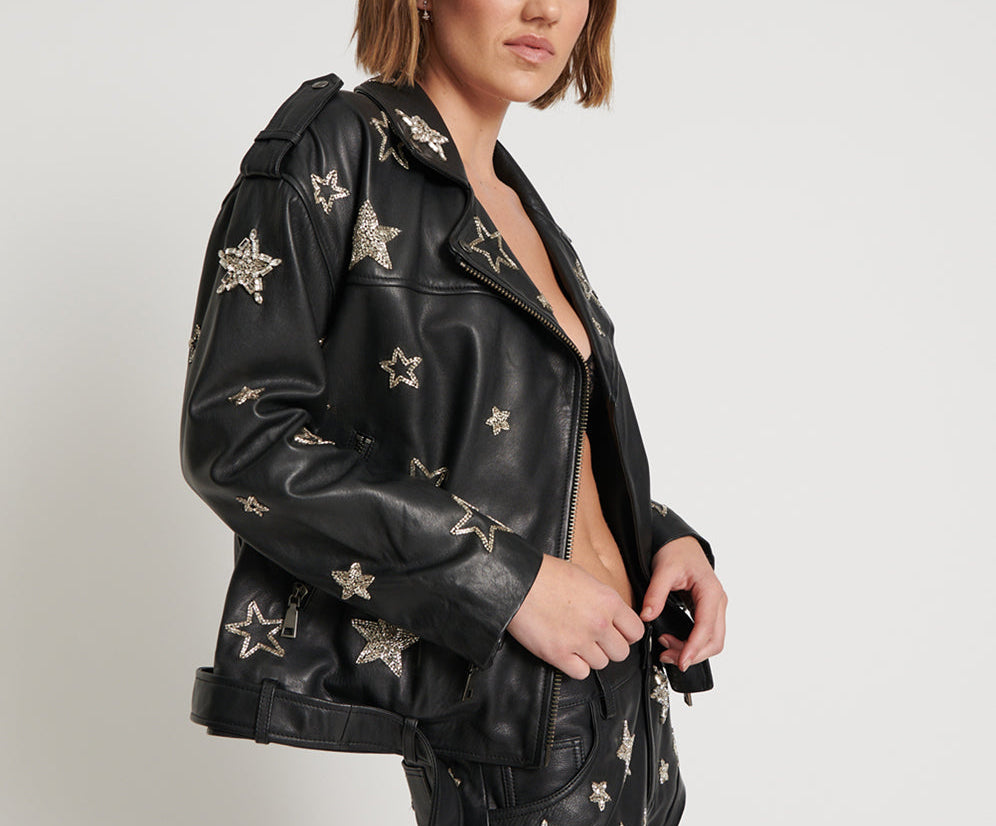 Leather Teaspoon Star One Hand Embellished Jacket All |