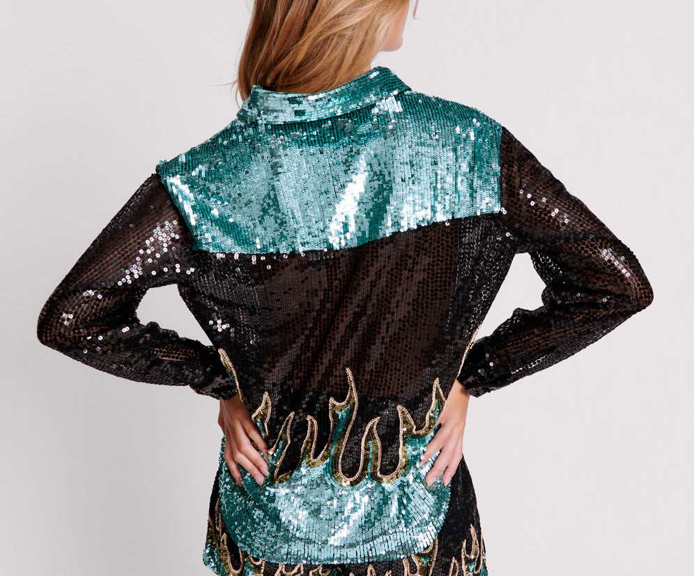 ON FIRE HAND SEQUIN WESTERN SHIRT