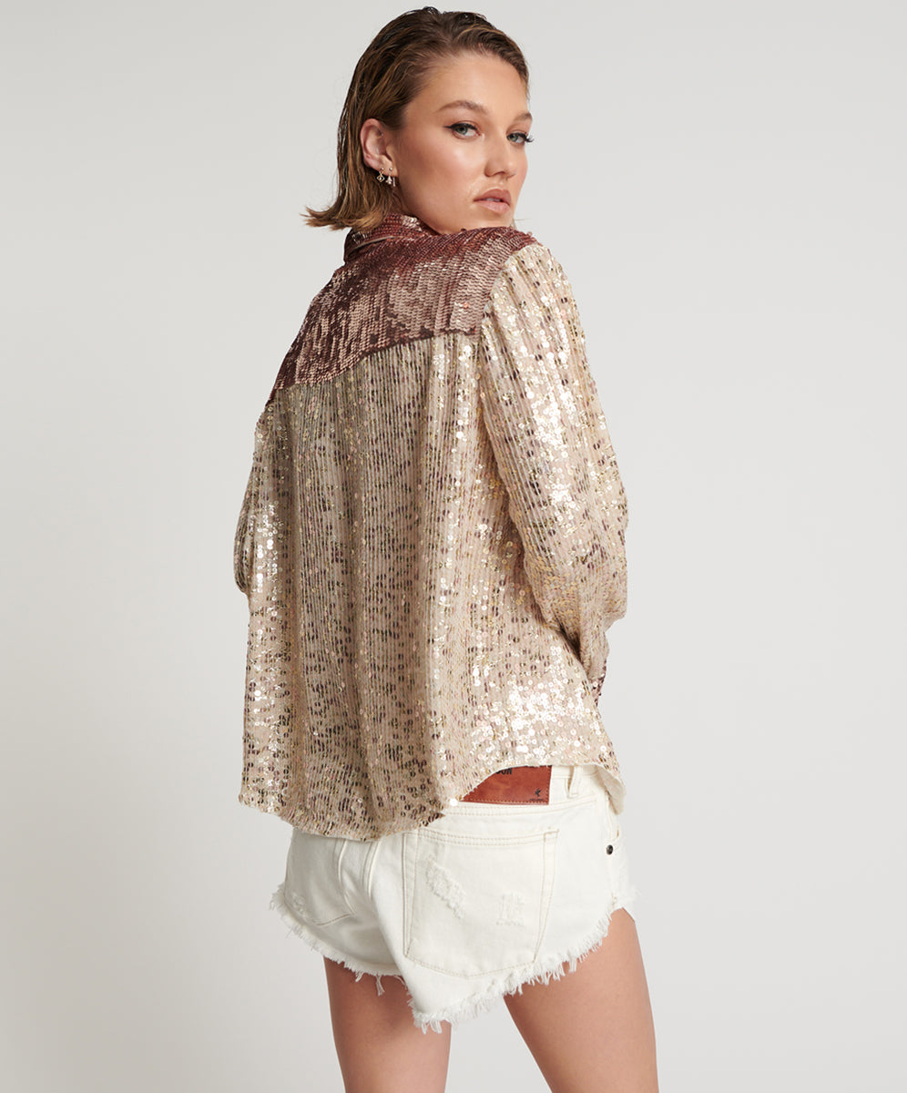 Products ROSE GOLD HAND SEQUIN WESTERN SHIRT