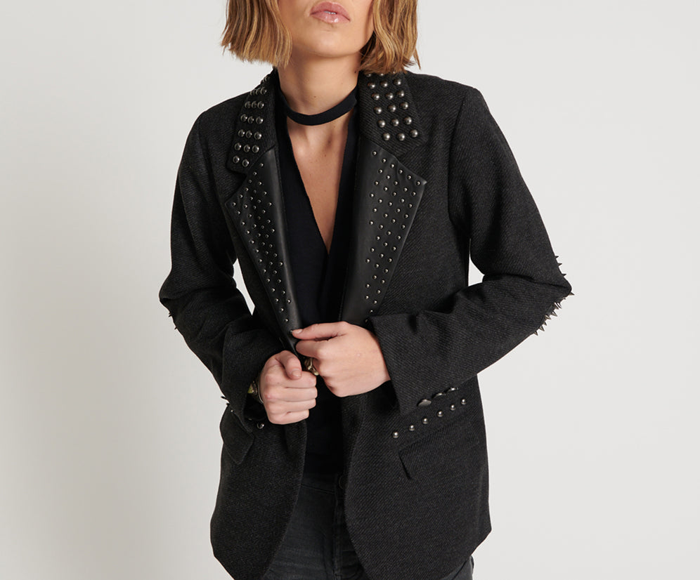 Studded Blazer - Charcoal Black