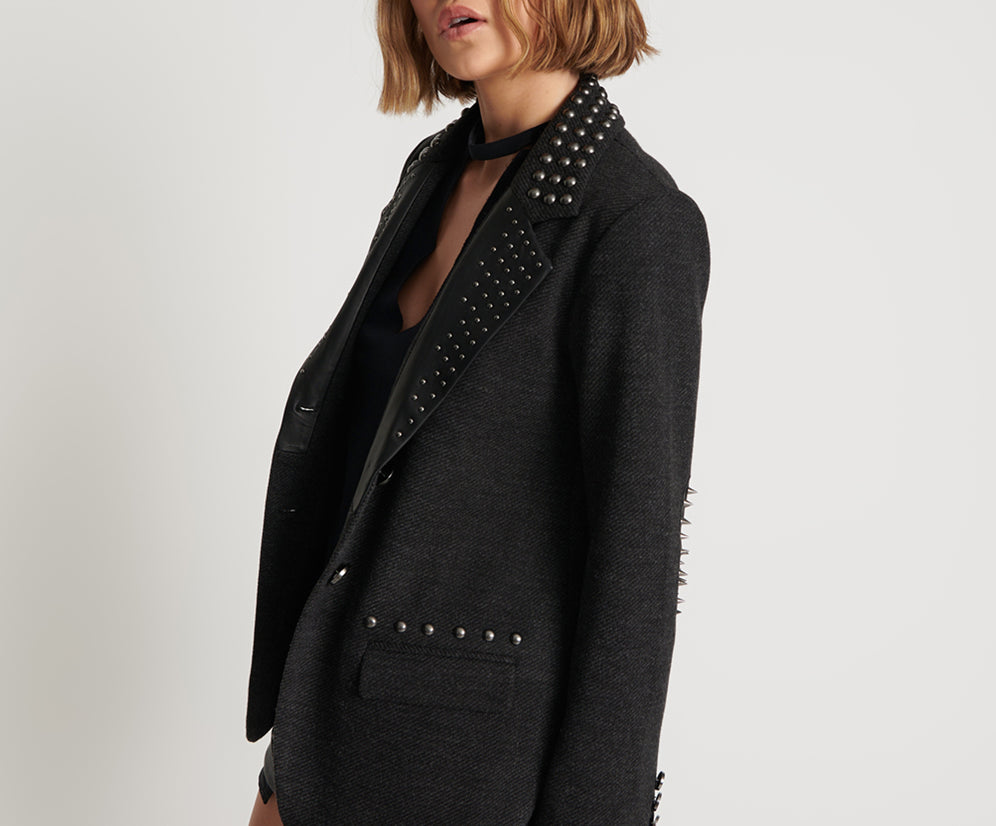 Studded Blazer - Charcoal Black