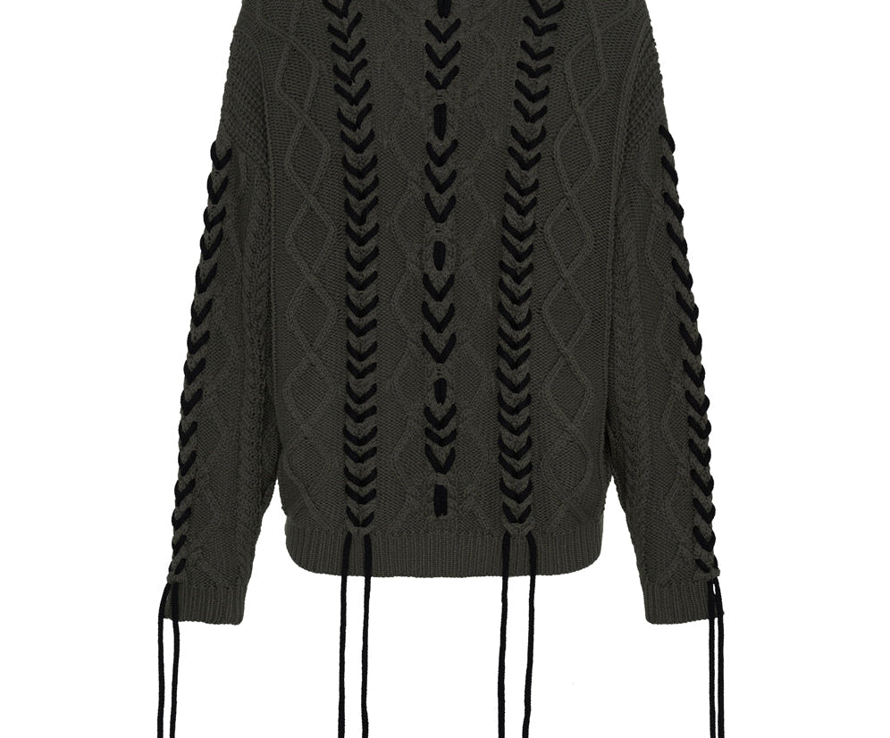 Khaki Threaded Cable Sweater - Military Khaki