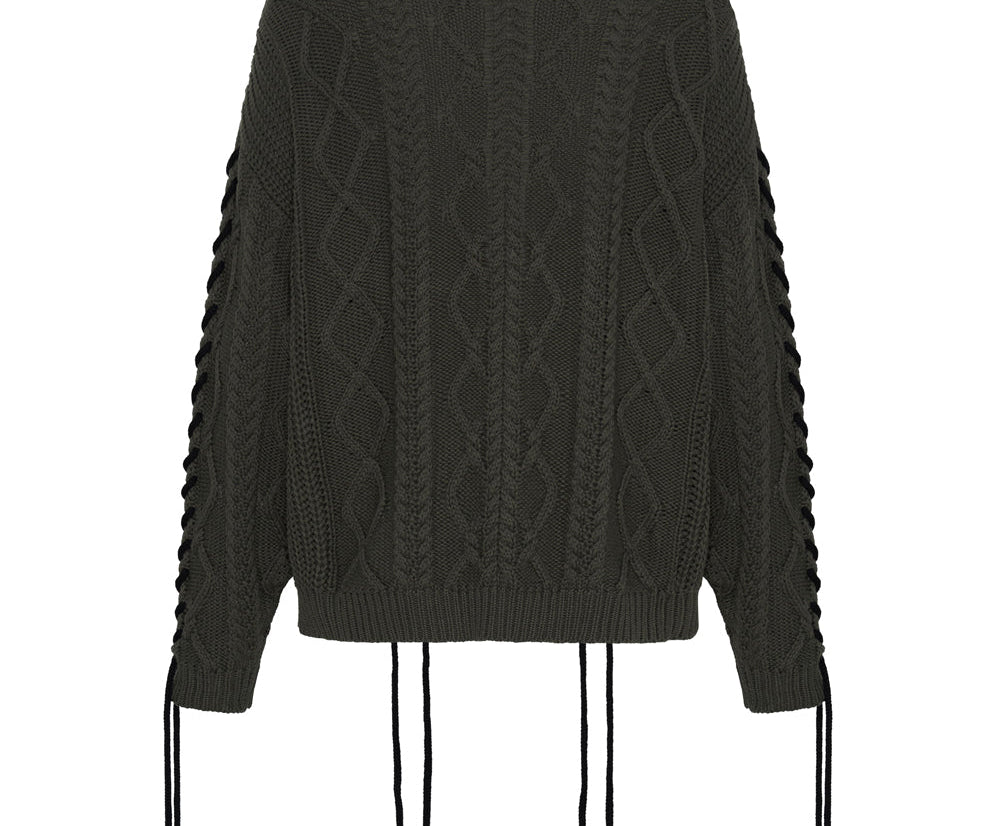 Khaki Threaded Cable Sweater - Military Khaki