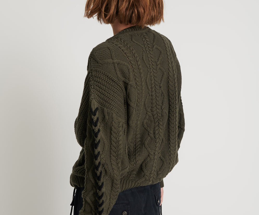 MILITARY KHAKI THREADED CABLE SWEATER