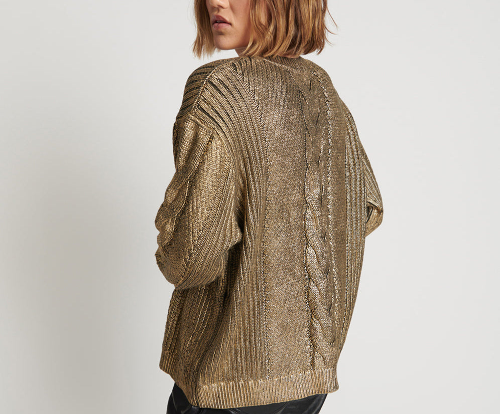 GOLD FOIL CABLE SPINE SWEATER