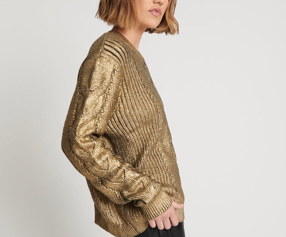 GOLD FOIL CABLE SPINE SWEATER