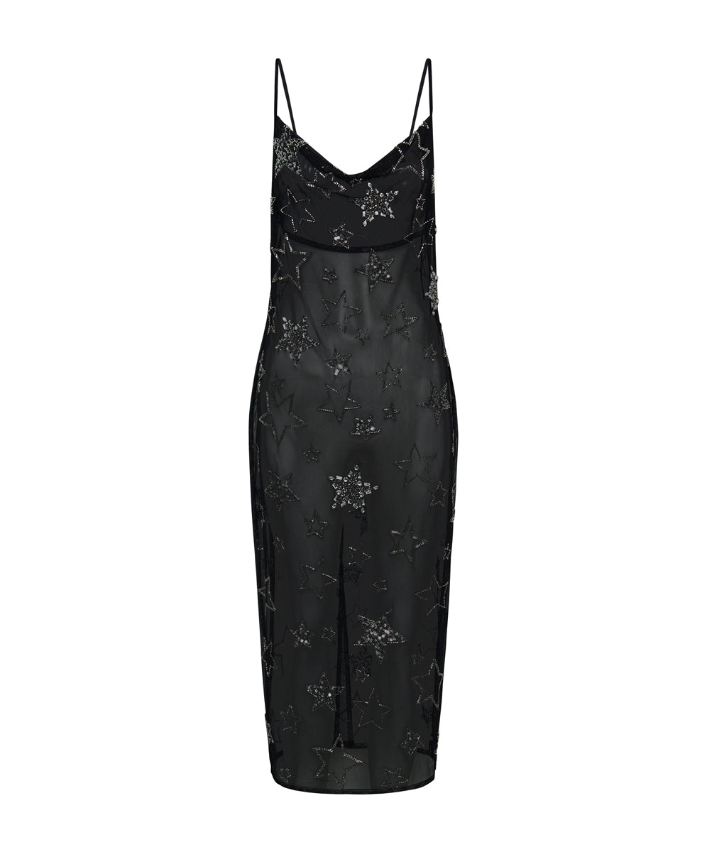Stellar All Star Hand Beaded Slip Maxi Dress Black