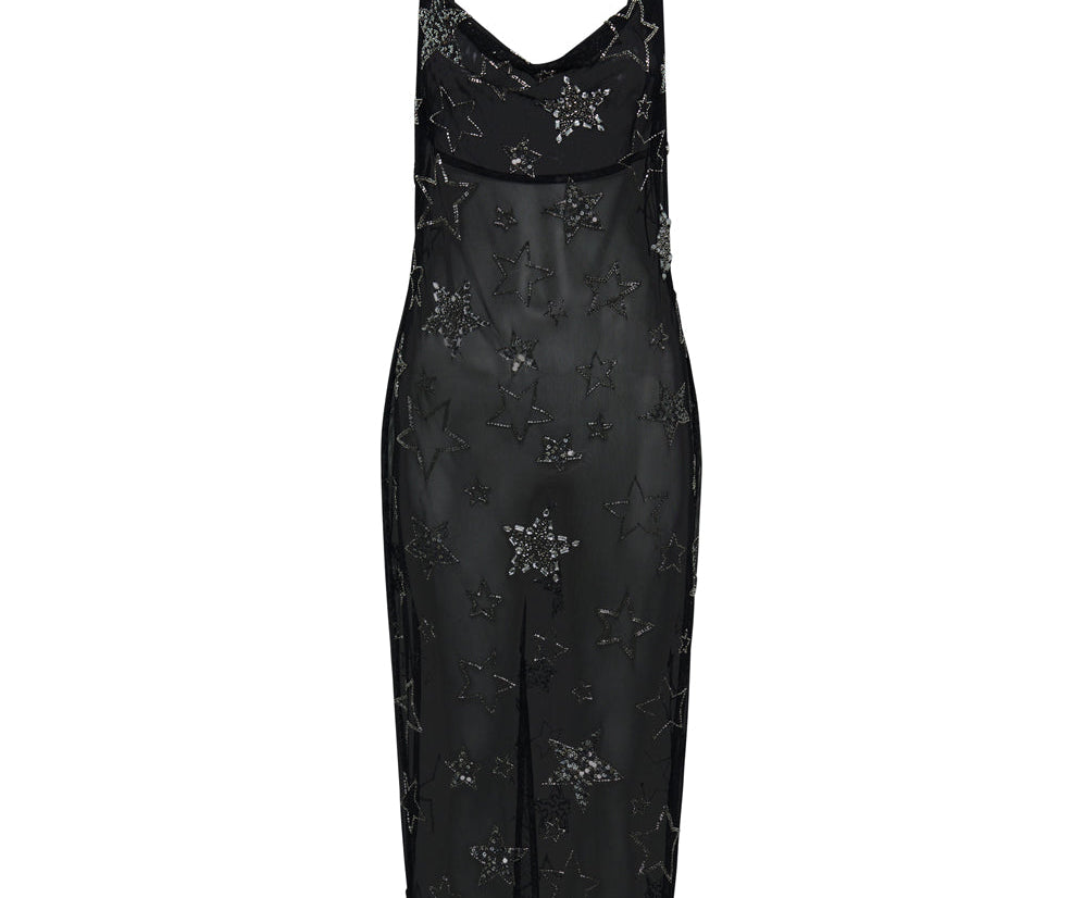Stellar All Star Hand Beaded Slip Maxi Dress - Black