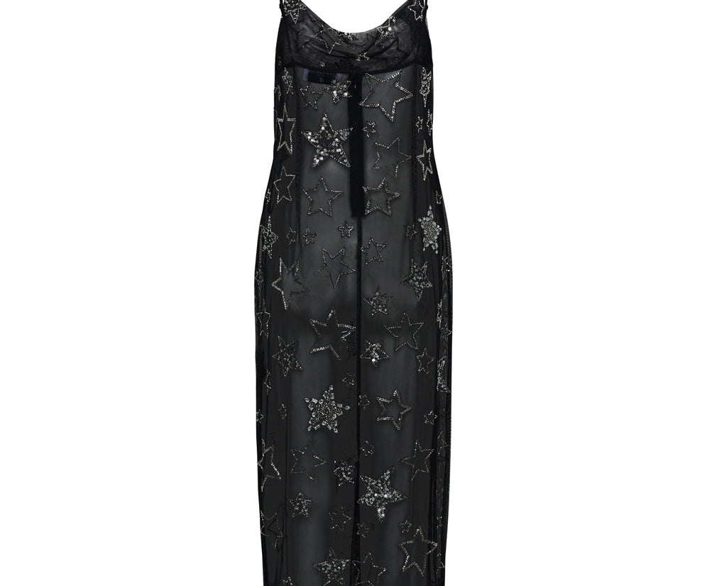 Stellar All Star Hand Beaded Slip Maxi Dress - Black