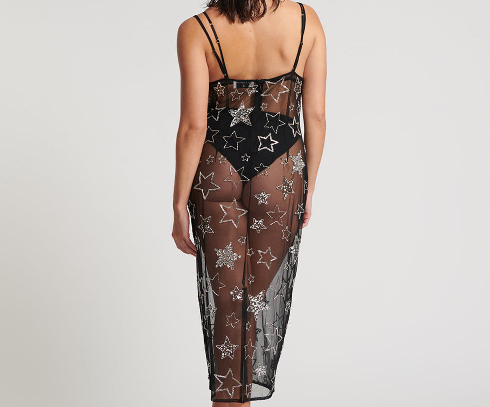 Stellar All Star Hand Beaded Slip Maxi Dress - Black