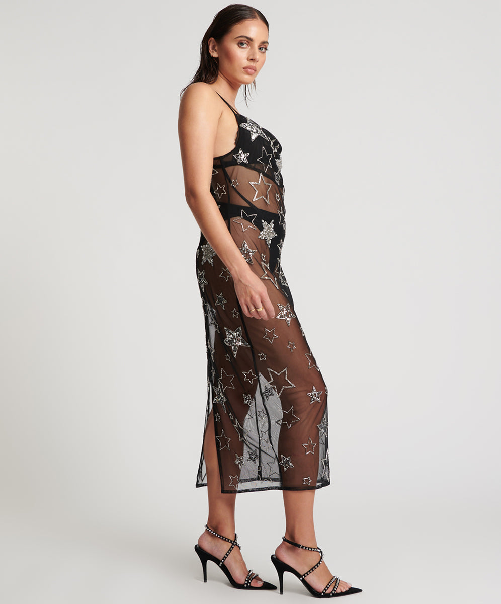 slim fit dress slacks Stellar All Star Hand Beaded Slip Maxi Dress - Black
