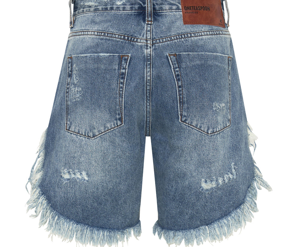 COBAINE FRANKIES HIGH WAIST LONG LENGTH DENIM SHORTS