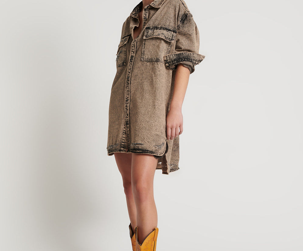 RUST DENIM SHIRT DRESS