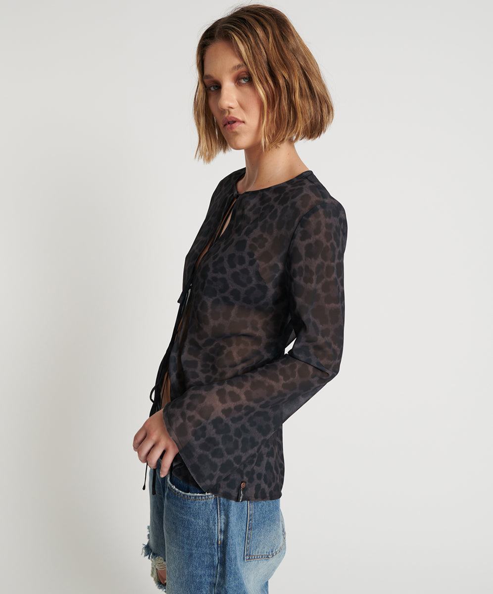 Black Friday Women's Tops, Tees, Shirts, Tanks Sale - Up to 70% off Fantasy Chiffon Longsleeve Top - Leopard
