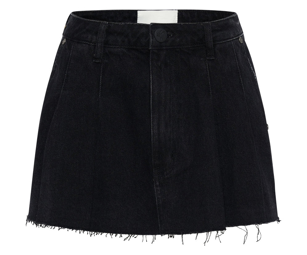 Pleated Low Waist Micro Denim Mini Skirt - Black Oak