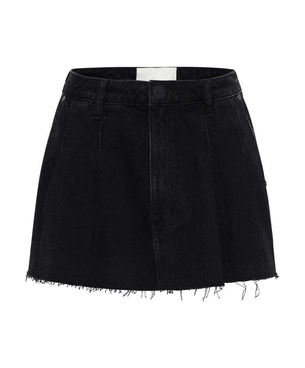 Outlet Sale Women's Denim Skirts Pleated Low Waist Micro Denim Mini Skirt - Black Oak