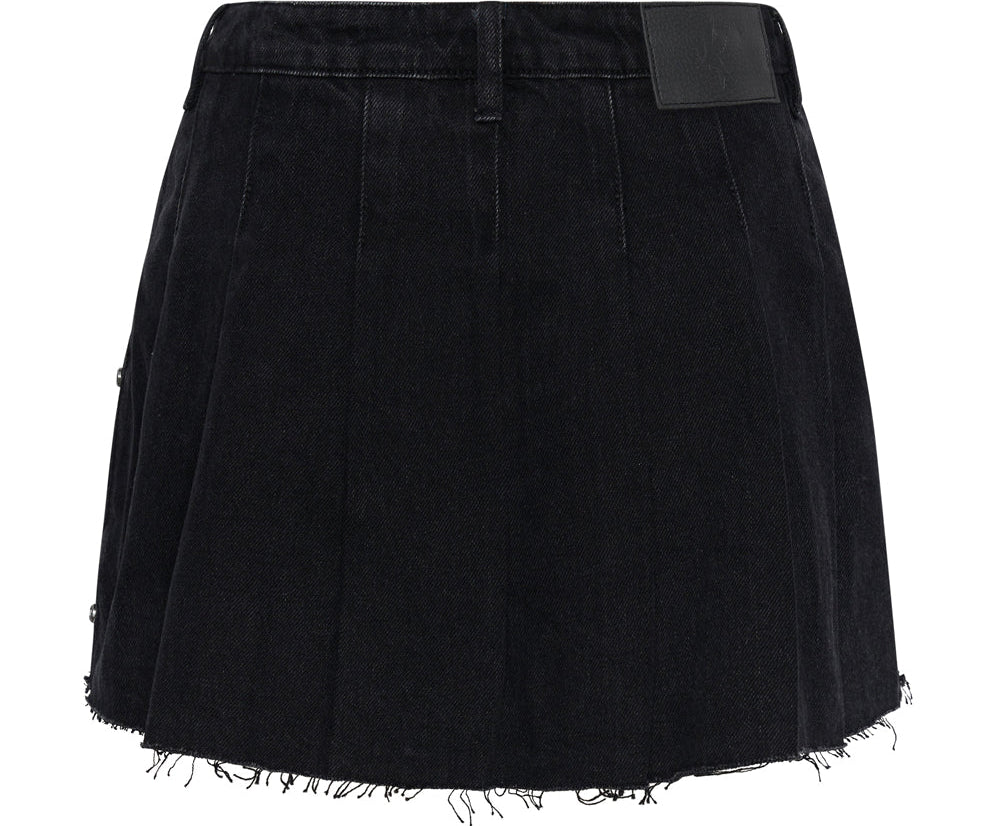 Pleated Low Waist Micro Denim Mini Skirt - Black Oak