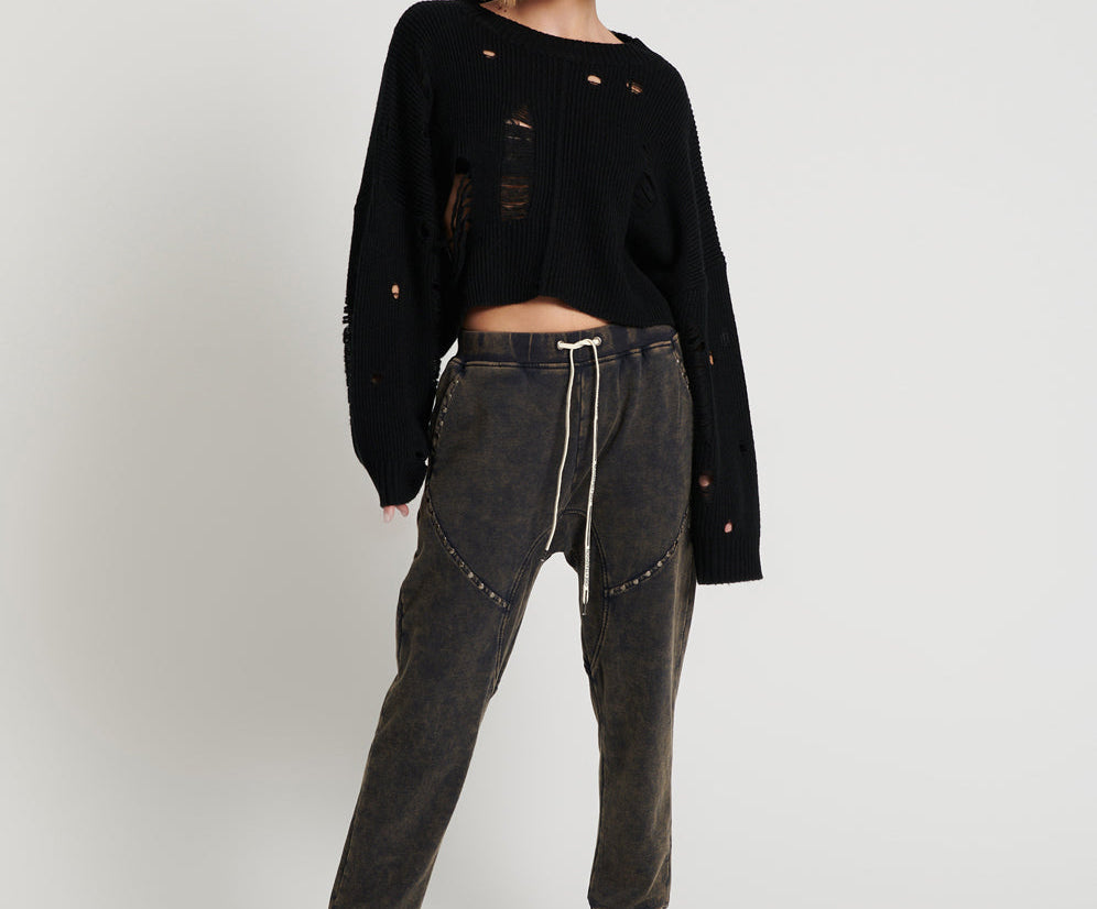 CHARCOAL STUDDED TRACKPANTS