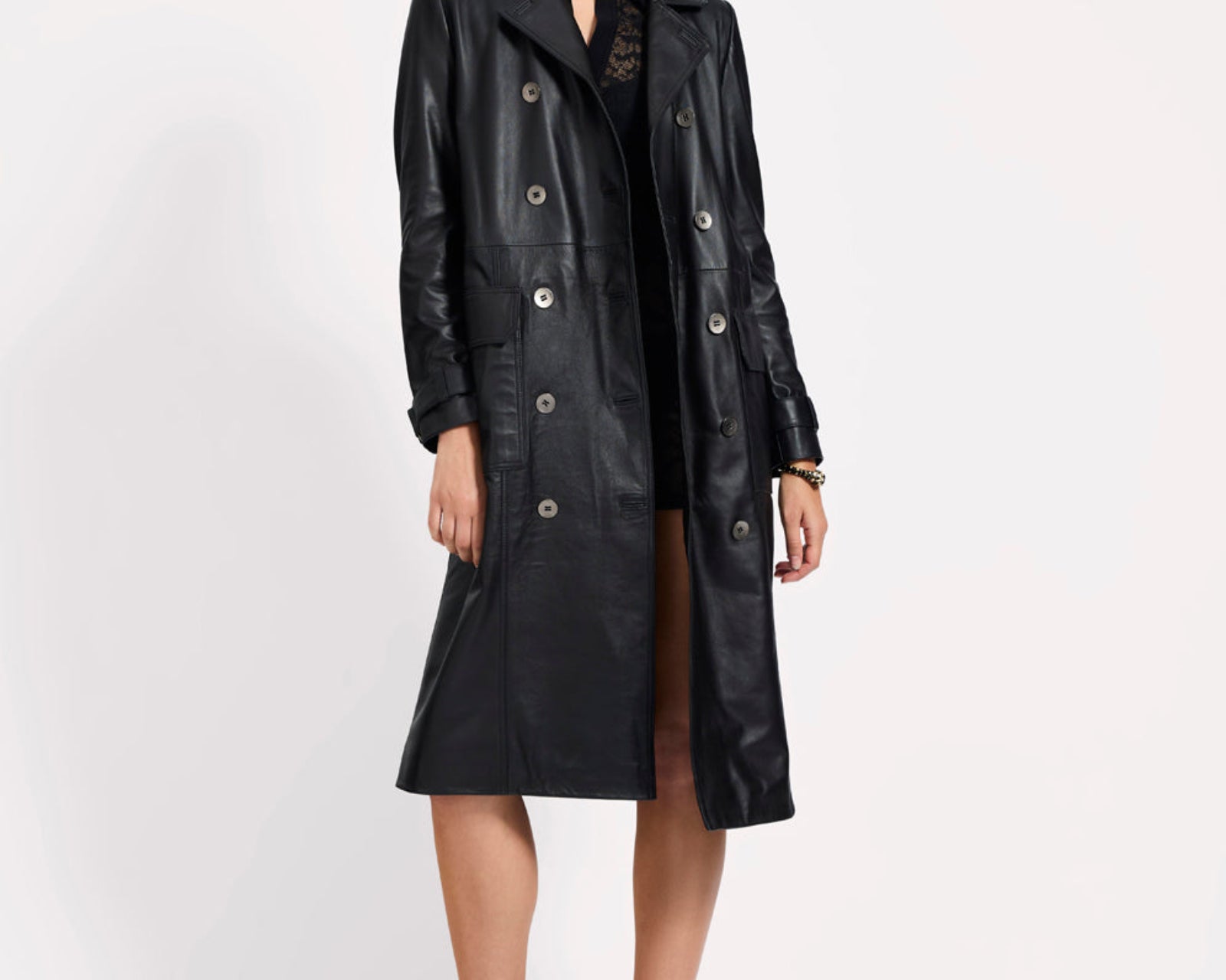 Supermodel Leather Trench Coat - Black