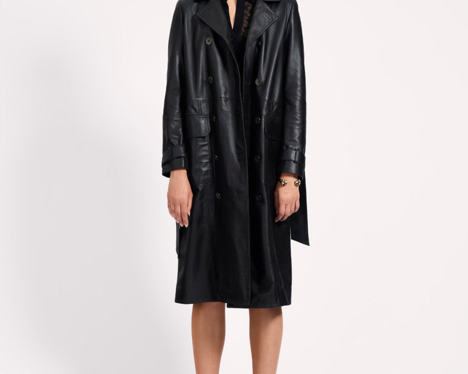 Supermodel Leather Trench Coat - Black