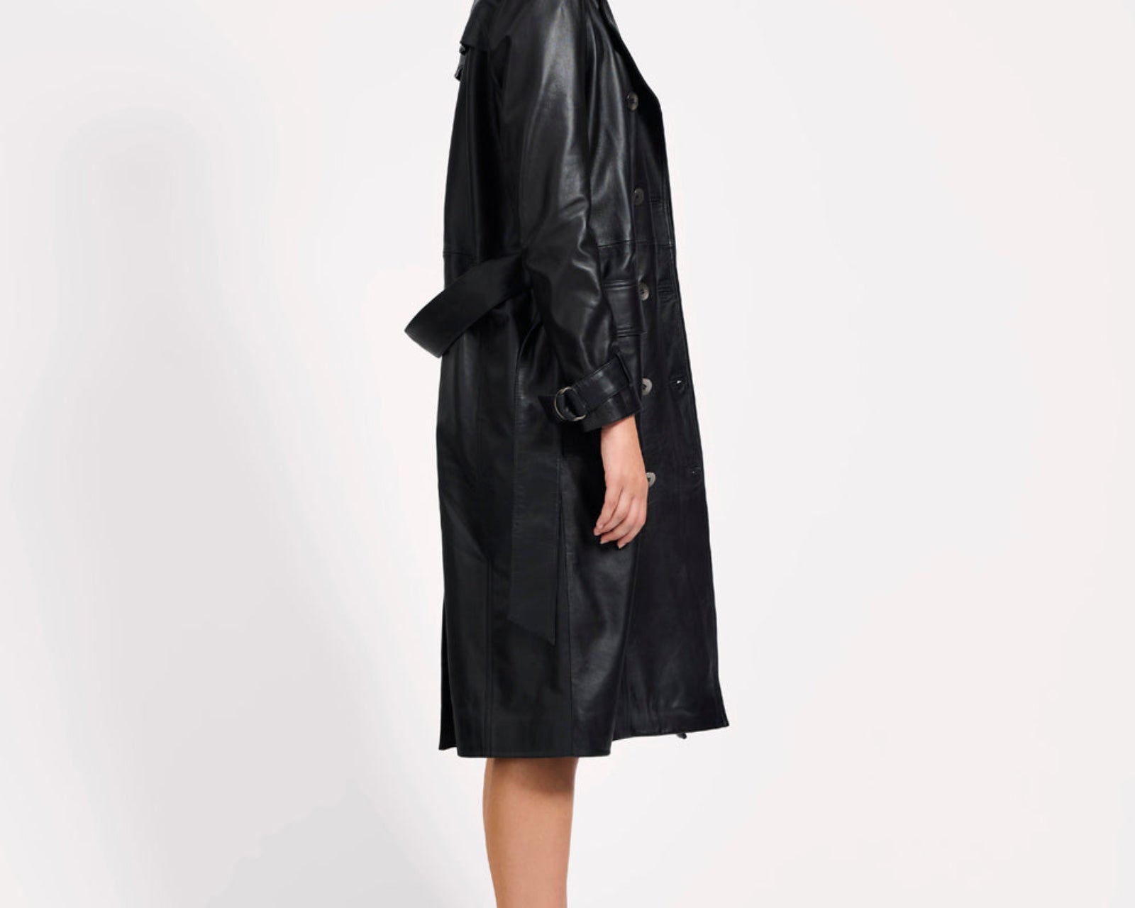 Supermodel Leather Trench Coat - Black